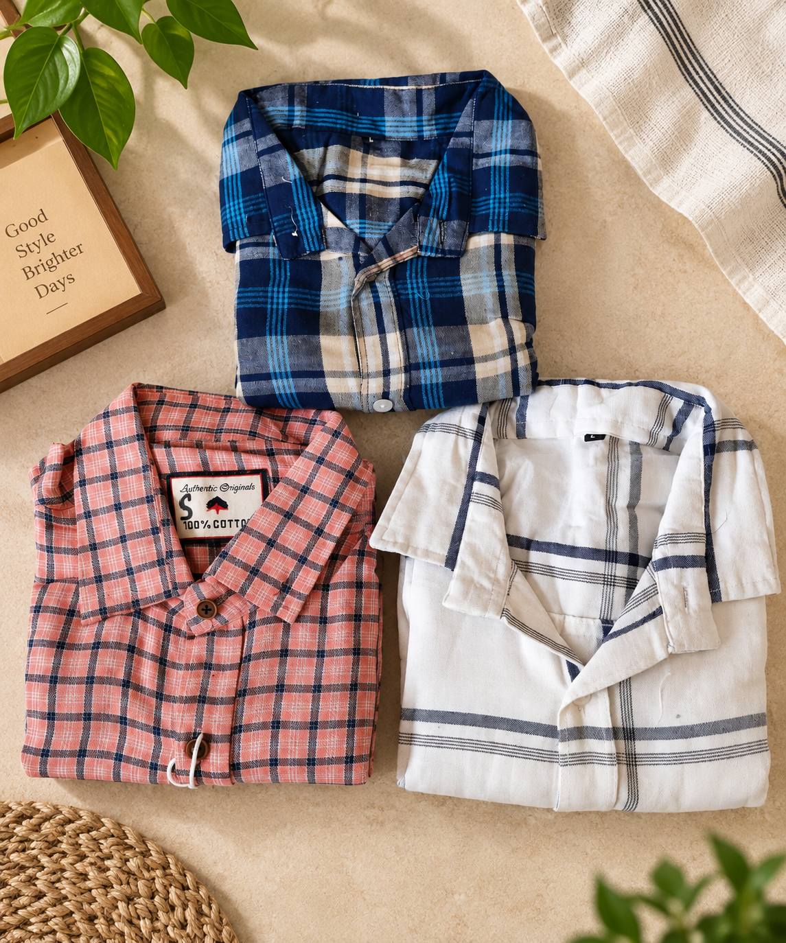 👔 Multicoloured Cotton Checkered Shirts – Pack of 3